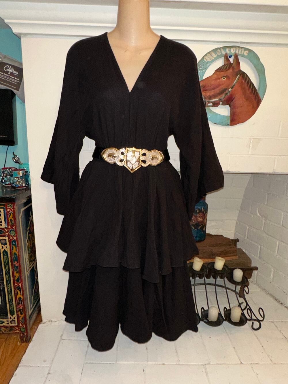 RHODE BLACK LAYERED VEE NECK ELASTIC WAIST DRESS S